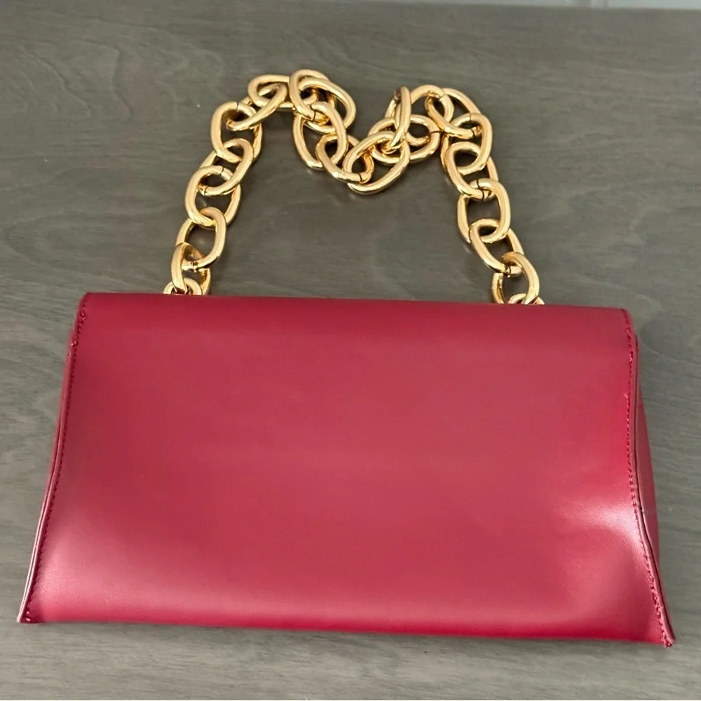 Faux Leather Red Chain Strap Bag